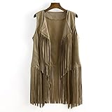 Tassel Vest for Women Faux Suede Cardigan Jacket Sleeveless Open Front Vest Faux Leather Solid...