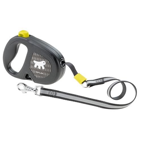 Ferplast Flippy One Reflex Guinzaglio per Cani Allungabile Riflettente - Passeggiate Serali - Porta Sacchetti - Pulsante Blocco & Rilascio - Design Ergonomico - Nastro - Max 25 kg - 5m, Giallo