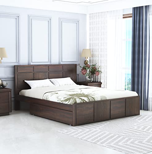 Image of MAMTA DECORATION Sheesham Wood King Size Bed with Drawer Storage Solid Wood Double Bed Palang Wooden Furniture Bed for Bedroom Living Room (Walnut Finish)