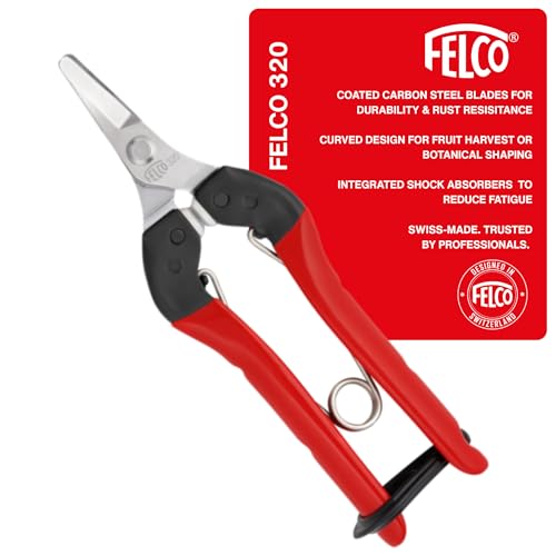 FELCO 320 Ernte- Leseschere (für Blumen, Obst- + Gemüsestiele, kompakte Schere mit Stahlgriffe, gebogene Klinge, für Rechtshänder + Linkshänder, Länge 154 mm)