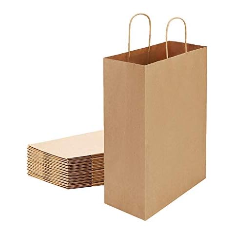 10Pcs Large Kraft Brown Paper Bags with Handle Paper Carrier Bags Paper Gift Bags Recycled Paper Packaging Bags for Grocery Baking Shopping Merchandise Boutique Retail Bags Food Takeaway Bags Cover