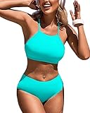 Picture of CharmLeaks Junior Halter Swimsuit Aqua Bikini High Neck Bathing Suits 2 Piece L
