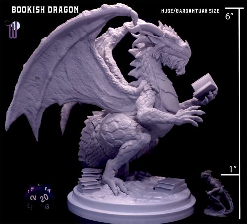 Wildspire Fantasy Bookish Dragon Miniature - Huge Size 6" For Dnd Miniatures 28Mm Bulk D&D Dungeons And Dragons Miniatures I For Dnd Minis Tabletop Miniatures & Dnd Figures I With Character Sheets #TOP1