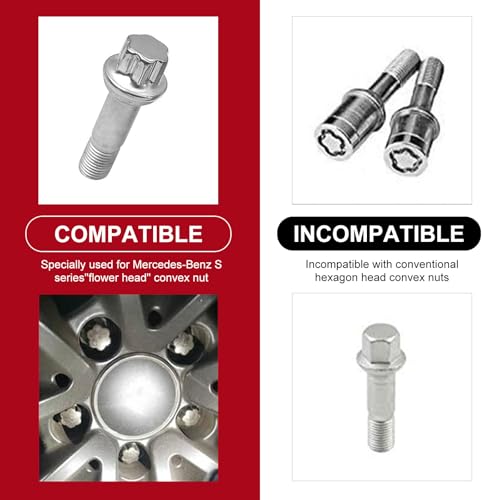 Image of Wheel Nut Socket, Wheel Lock Nut Removal Socket Wrench, 0.66 inch /17mm 1 /2 inch Drive Effort-Saving Removal Tool, Compatible with Mercedes-Benz S /C /A /B Class MLGLk (Red & Black)
