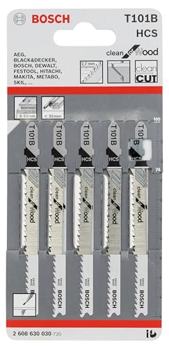Bosch 5x T 101 B Clean for Wood Stichsägeblatt (für Weichholz, Sperrholz, Länge 100 mm, Professional Zubehör Stichsäge)