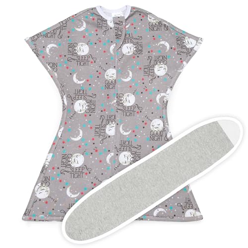 Image of SleepingBaby Zipadee-Zip Transition Swaddle (Goodnight Moon, Small for 4-8 Months) and Snuggle Strap (Grey, One Size) - Wearable Baby Blanket and Accessory - Polyester, Spandex