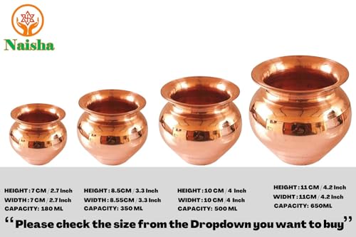 NAISHA Indian 100% Copper Kalash, Lota for Puja Wedding Purpose Temple Decoration 500 ML (10 CM, Height)