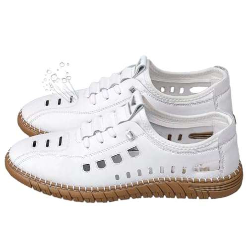 Men's Closed Toe Sport Sandals Leather, Non Slip Lightweight Breathable Dress Casual Comfortable Outdoor Walking Sandals with Straps for Beach