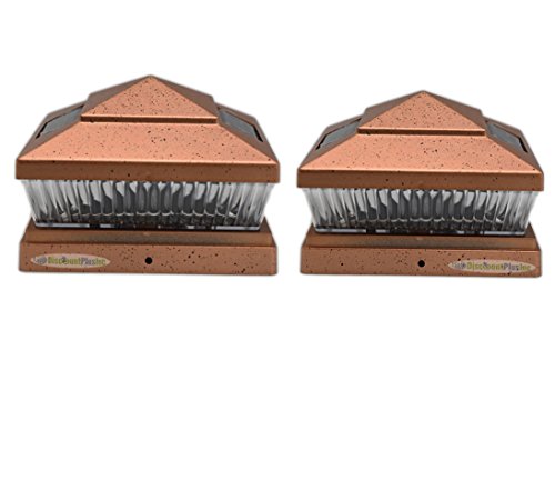 6X6 Outdoor Solar Powered Copper Color Fence Post Cap Deck Railing Lights For 6x6 Wood Post With 5-SMD LED's (2-Pack)