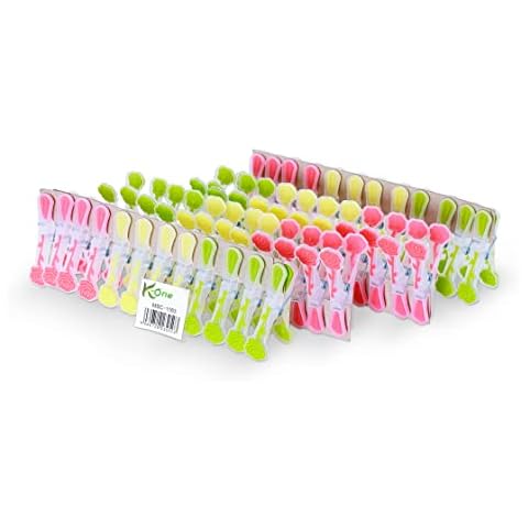 K-ONE 48 Pieces Strong Clothes Pegs for Laundry Washing Line | Airer Clips Grip Dry Garden | Laundry Pegs for Strong Windproof Supplies Soft Rubber Grip Pegs (Multiple Colours) Cover
