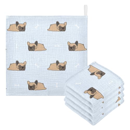 Image of vvfelixl Baby Muslin Washcloths Cute French Bulldog Sleeping Baby Burp Cloths Cotton Baby Face Towel for Newborn Infants Boys Girls Soft and Absorbent 11.8 X 11.8 in, 3 Pack
