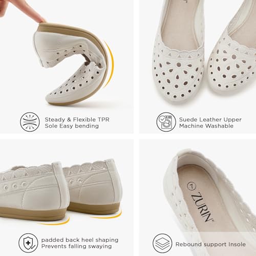 ZURIN Women's Floral Ballet Flats Round Toe Flat Comfortable Dressy Black Beige Flat Dress Shoes Suede Microfiber Slip on Mesh Flats4