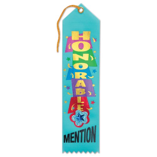 Beistle Honorable Mention Jeweled Ribbons, 2 by 8-Inch, 6-Pack