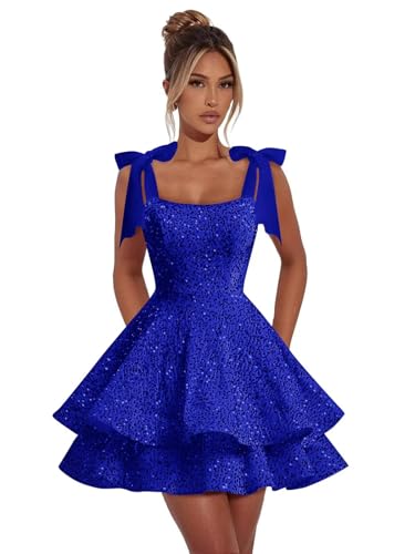 UZN Tiered Sequin Short HOCO Dresses 2025 with Bow Homecoming Dress for Teens Sparkly Cocktail Party Gown