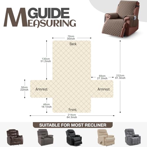 Image of KinCam 100% Waterproof Recliner Chair Cover, Reclining Couch Covers for Pets, Dogs, Recliner Couch Slipcover Furniture Protector with Elastic Straps for Kids(30 inch, Brown)