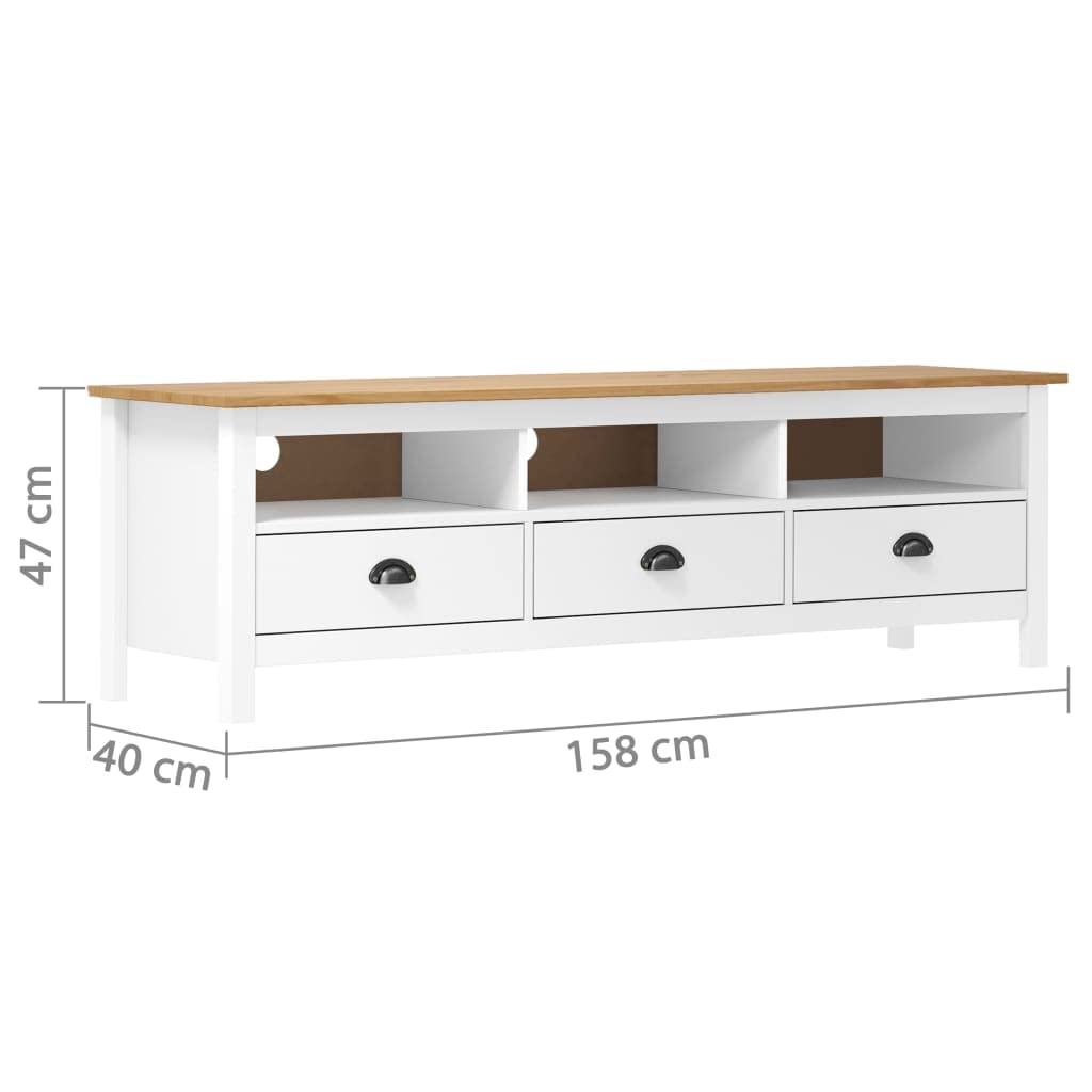 vidaXL Meuble TV Armoire Basse Meuble Divertissement avec 3 Etagères et 3 Tiroirs Salon Maison Intérieur Blanc 158x40x47 cm Bois de Pin Solide