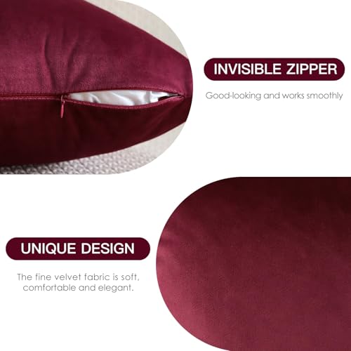 Image of Holland Velvet Rectangular Cushion Covers Pack of 4 | 16 inch x 24 inch / 41 x 61 cm, Maroon | Soft Pillow Covers Cushion Case for Sofa Bedroom Chair Car, Home Decor