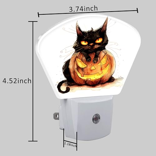 Image of Halloween Black Cat Night Light for Kids, Halloween Pumpkin LED Night Light Plug into Wall with Dusk to Dawn Sensor for Girls Boys Women Men Bedroom, Hallway, Kitchen, Bathroom, Stairs Decor