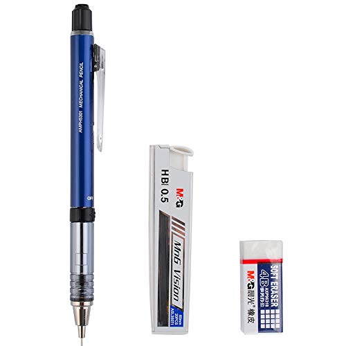 Shaker Mechanical Pencil, Smart Self Sharpening Automatic Pencil, Jimmidda 0.5mm Mechanical Pencil with Refill and Eraser for Draft Drawing, Carpenter, Writing, Crafting and Art Sketching -Blue Barrel