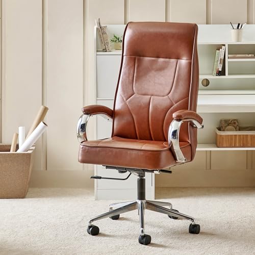 Image of Home Centre | Zuby | Faux Leather | High Back | Metal | Study and Office Chairs | Brown | 1 Year Warranty