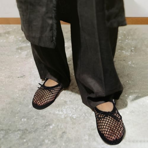 Image of MICIFA Women's Mesh Ballet Flats Fishnet Ballerina Flats Buckle Strap Mary Jane Causal Daily Dress Shoes