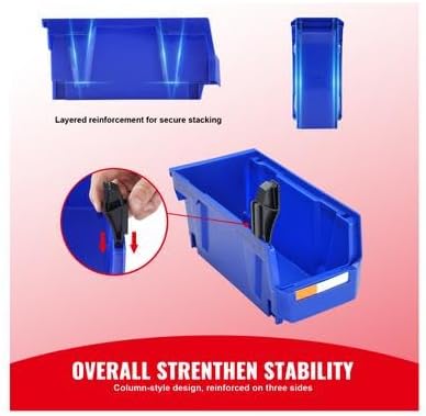 Happybuy Plastic Storage Bin, (11-Inch x 5-Inch x 5-Inch), Hanging Stackable Organizer Bin, Blue/Red, 12-Pack, Heavy-Duty Stacking Container for Closet, Kitchen, Office & Pantry Organization