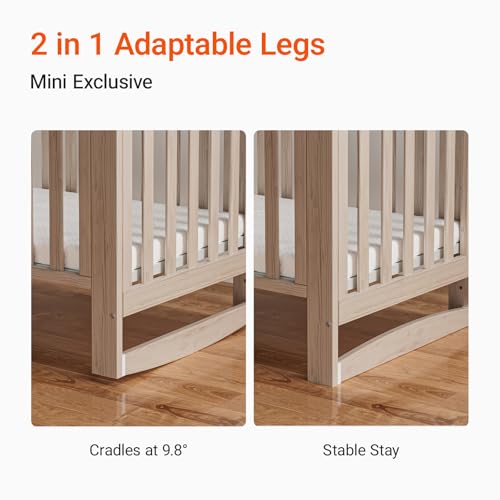 Image of MAMAZING EvoNest Baby Crib, 3 in 1 Convertible Mini Crib with Wheels, 100% New Zealand Wood Crib, 4 Adjustable Mattress Height, GREENGUARD Gold Certified, Washed Natural