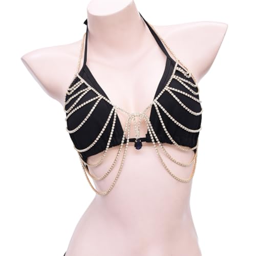 Cadena de pecho con cristales para mujer, accesorio corporal de aleación para fiesta y bikini 3