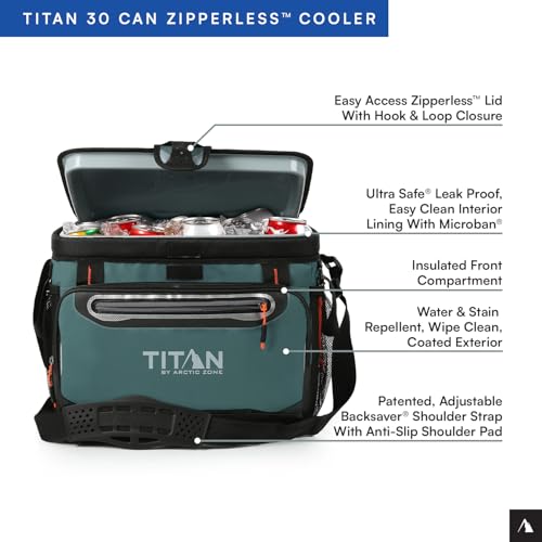 Titan by Arctic Zone Zipperless Soft Sided Cooler with HardBody Liner and SmartShelf, Insulated Bag with Shoulder Strap and Bottle Opener for Beach, Picnic, and Travel, 30 Can Capacity, Jungle Hunt by Titan by Arctic Zone - Image 2