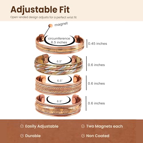 Image of Touchstone Copper Bracelet Tibetan Style. Hand Forged with Solid and high Gauge Sun Tortoise Braided Motifs Pure Copper. Set of 4 Different Designs in 3 Metals.