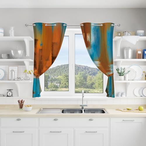 Image of Asuexpect Rust Curtains 2 Panels Abstract Kitchen Curtain Room Darkening Grommet Window Drapes Modern Decorative Window Treatments for Bedroom Living Room, 26x36 Inches