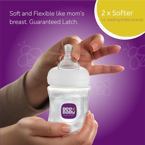 Image of BeeBaby Ease Wide Neck Feeding Bottle 300 ml | BPA Free Easy Latching Baby Milk Bottle for Newborns & Infants | Soft Silicone Anti-Colic Nipple Fast Flow (8 Months +) |White, Pack of 2