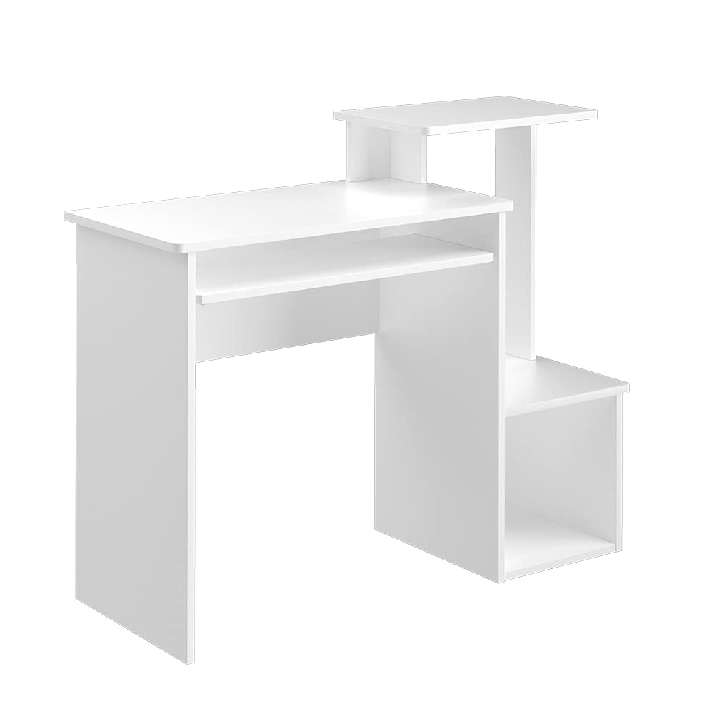 Vicco Bureau Karl, Blanc, 106x40cm, avec Compartiments Ouverts et Plateau Clavier Coulissant