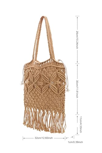 Image of TeeYee Boho Crochet Summer Handbag Handmade Cotton Rope Knit Shoulder Bags for Women Bohemia Tote for Travel