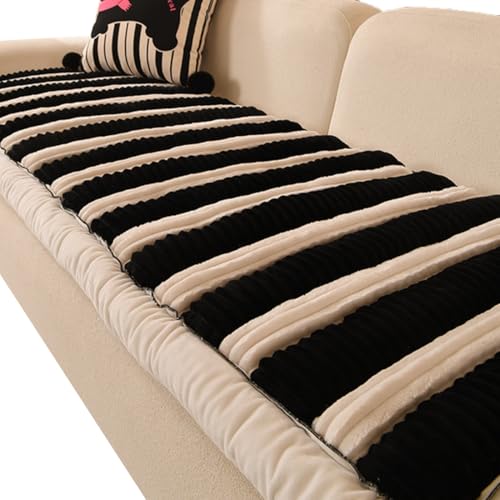 Housse de canapé antidérapante noire peluche rayée protège canapé