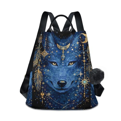 Image of ALAZA Watercolor Tattoo of Wolf Head Outdoor Backpack Bags for Woman