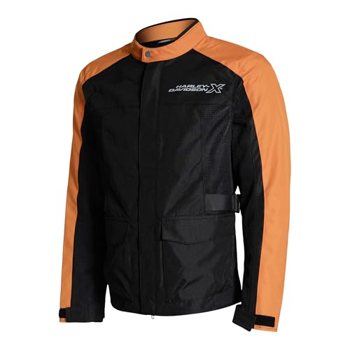 Image of HARLEY-DAVIDSON X TourX Edge Riding Jacket | 100% Polyester with Breathable Mesh Lining | Reflective Prints, Mandarin Collar & Contrast Piping | Durable, Lightweight & Stylish Motorcycle Jacket
