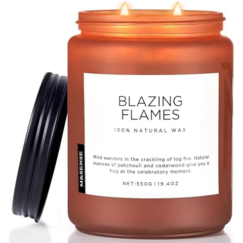 M&SENSE Large Natural Soy Candle with Log Fire Scent Cover