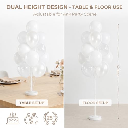 Image of White Balloon Column Stand Kit Set of 2 Included-Pearl white Globos Blancos alloon Sticks with Base&Pole,Backdrop Decoration for Wedding Bridal Baby Shower Birthday,Anniversary Party