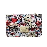 Women’s Fashion Printed Shoulder Bag, PU Leather Graffiti Square Tote Purse, Ladies Vintage Painted Pattern Crossbody Bag (Red)