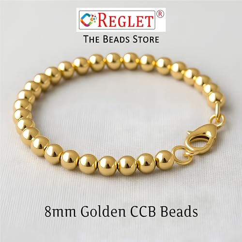 Image of 650 Pcs Golden Pearl Beads for Jewellery Making Kit | Bead Bracelet Making for Women Girls Kids | Crystal Beads for Craft | Pearls for Craft | 8mm | 200g