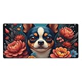 Matériau de surface en polyester : fabriqué avec un dessus en tissu polyester lisse et une base en caoutchouc de 3 mm, ce tapis de souris vintage imprimé chien à fleurs rouges prend en charge un contrôle stable et s'adapte à diverses configurations telles que le tapis de souris, le tapis de souris, le tapis de bureau, et le tapis de clavier