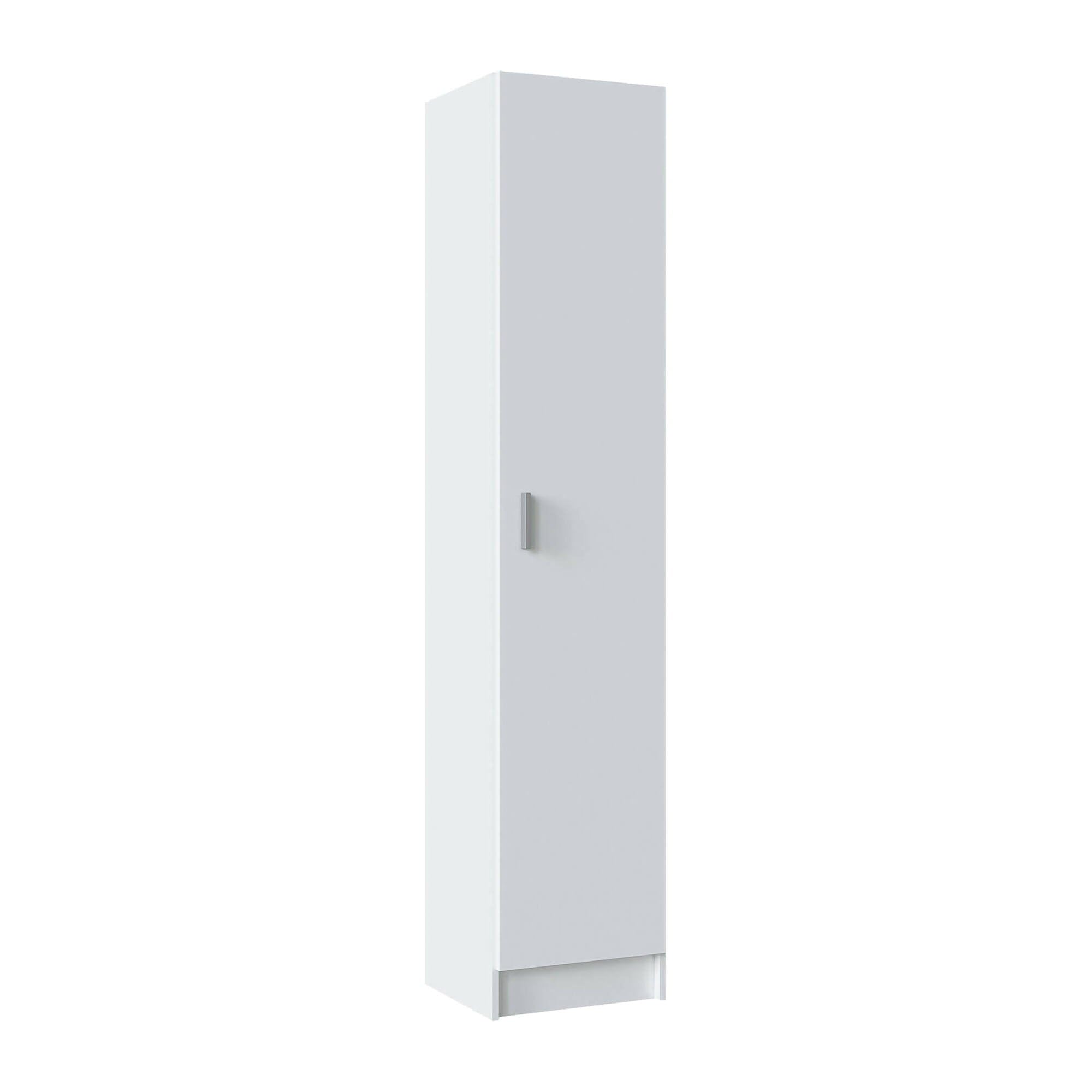 Dmora - Armadio multiuso 1 anta Clearwater, Mobile ausiliario, Guardaroba porta scarpe con ripiani, Scarpiera verticale, 37x37h180 cm, Bianco