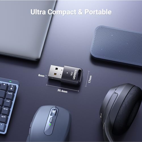 UGREEN Adaptador Bluetooth USB para PC, dongle Bluetooth 5.3 para laptop, mouse, teclado, impressora