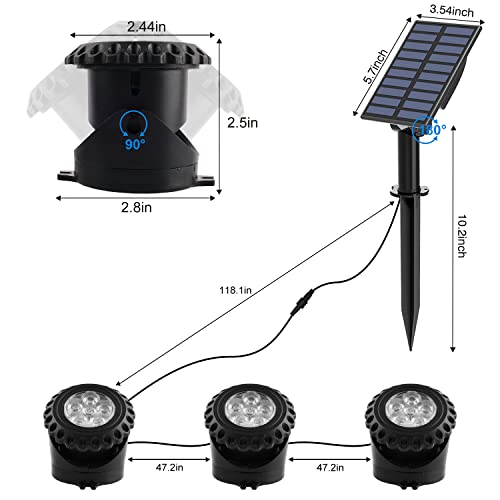 T-SUN Solar Fountain Lights Submersible Solar LED Underwater Pond Lights Color Changing Landscape Spotlights IP68 Waterproof for Garden Fish Trank Aquarium Pool Waterproof (3 Lights in 1)