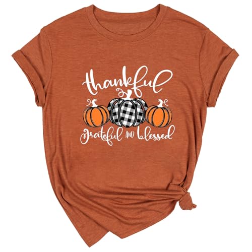 Ykomow Autunno zucca camicie donna casual autunno Ringraziamento grafica t-shirt Halloween top, C-arancione., L