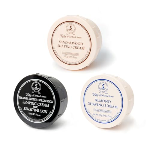 Taylor of Old Bond Street Luxury Shaving Cream Trio – Sandalwood, Jermyn Street, & Almond (3 x 150g Bowls)