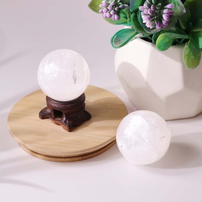 Image of Shubhanjali White Calcite Crystal Sphere Ball 100-120 GMS | Natural Polished Gemstone Sphere for Meditation, Reiki Practice, Feng Shui & Vastu Decor | Decorative Crystal Ball for Home & Office