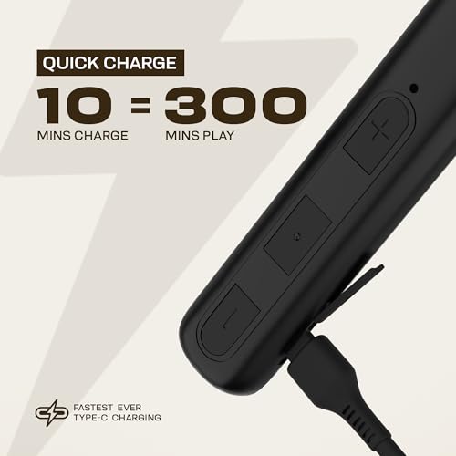 Image of AROMA NB119 Pace Wireless Neckband Bluetooth Earphones, Carbon Black | Up to 48H Playtime, Dual Pairing, Fast Charging, Heavy Bass