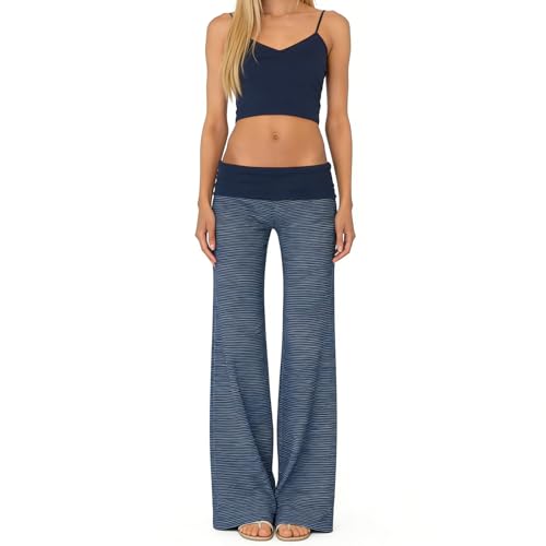 Image of Lounge Yoga Pants for Women Fold Over Low Waist Wide Leg Bell Bottoms | Y2K Foldover Pants, Flare Leggings, Low Rise Yoga Sweatpants